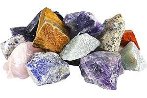 KOOLSTONE 1LB Bulk Rough Stone Mix - 9 Types of Natural Raw Crystals & Rocks for Tumbling, Cabbing, Polishing, Wire Wrapping