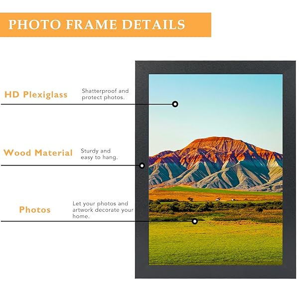 QOTIB 12X20 PICTURE FRAME BLACK FOR WALL MOUNTING, HORIZONTAL AND VERTICAL FORMATS FOR WALL HANGING, WOOD 12X20 FRAME, BLACK, 1 PACK