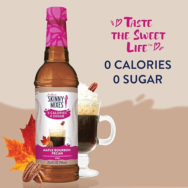 JORDAN’S SKINNY SYRUPS SUGAR FREE COFFEE SYRUP, MAPLE BOURBON PECAN FLAVOR DRINK MIX, ZERO CALORIE FLAVORING FOR CHAI LATTE, PROTEIN SHAKE, FOOD AND MORE, KETO FRIENDLY, 25.4 FL OZ, 1 PACK
