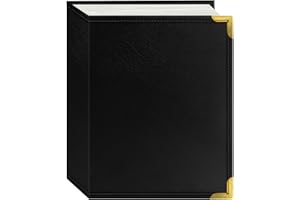 Pioneer Photo Albums 100-Pocket Black Sewn Leatherette Cover with Brass Corner Accents Photo Album, 4 by 6-Inch