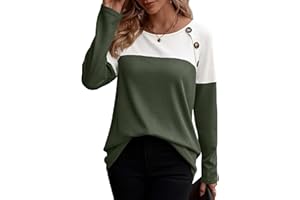 Zeagoo Women Waffle Knit Shirts Long Sleeve Colorblock Tee Button Detail Tunics