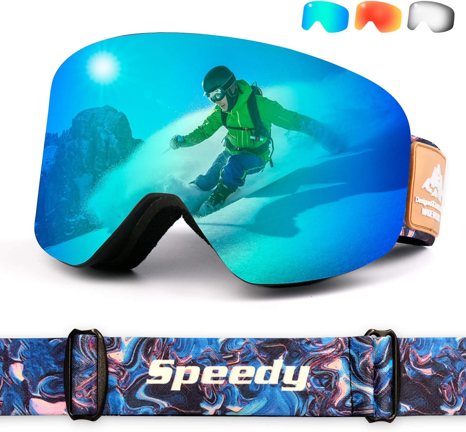 Leader Accessories Ski Goggles,Frameless Snow Goggles wide view,Detachable Lens 100% UV400 Protection with OTG Snowboard Goggles with Anti-Fog Snow Goggles for Men & Women