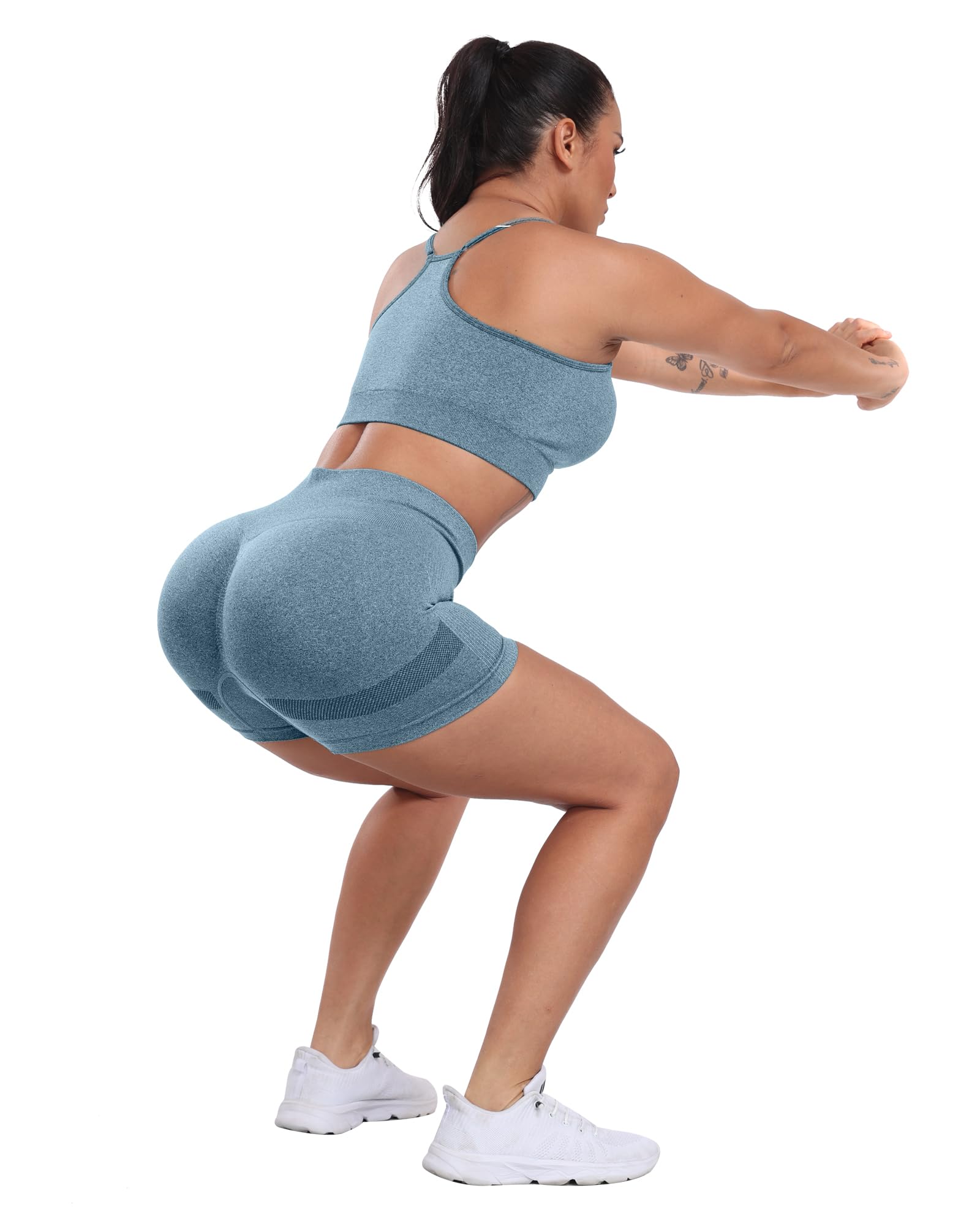 CHRLEISURE Women's 4 Packs Workout Gym Shorts, High Waisted Butt Lifting Scrunch Butt Seamless Booty Shorts