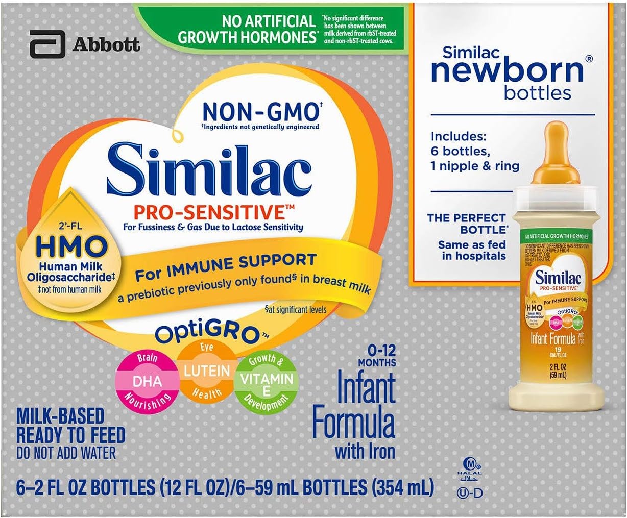 Similac Pro-Sensitive NON-GMO - Infant Formula 2oz (pack of 6) plus 1 nipple & ring (6ct)