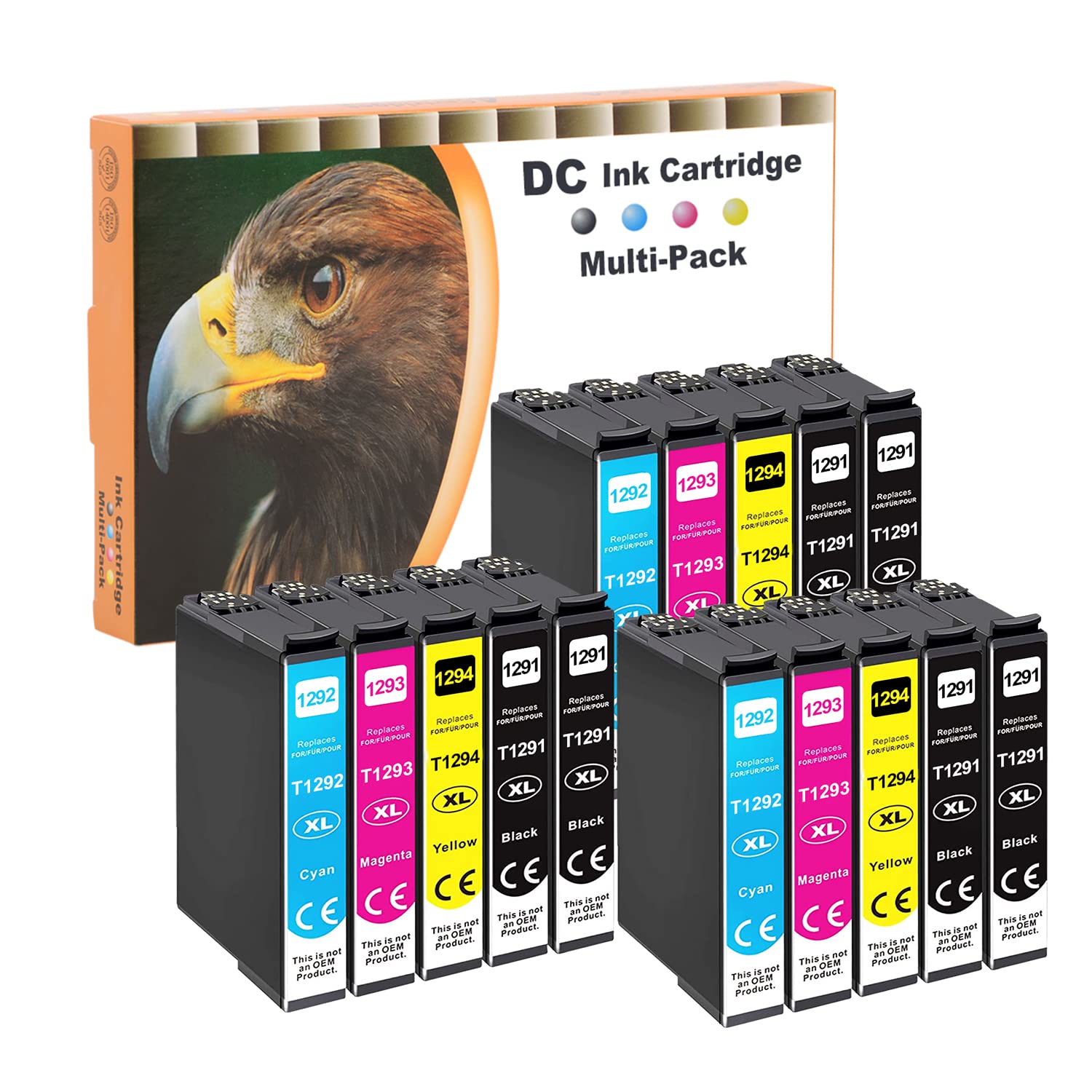 D&C Compatible Ink Cartridge Replacement for Epson 129XL T1292 T1293 T1294 for Epson Workforce WF-3520 WF-3540 WF-7525 WF-7515 Stylus SX235W SX425W SX435W SX445W SX535WD BX630FW (15-Pack)