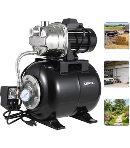 Water Pressure Tank For Well Pump – 60L/15.8Gal Vertical PE Tank, Fully Automatic, Food Grade, With Safety Valve & Pressure Gauge
