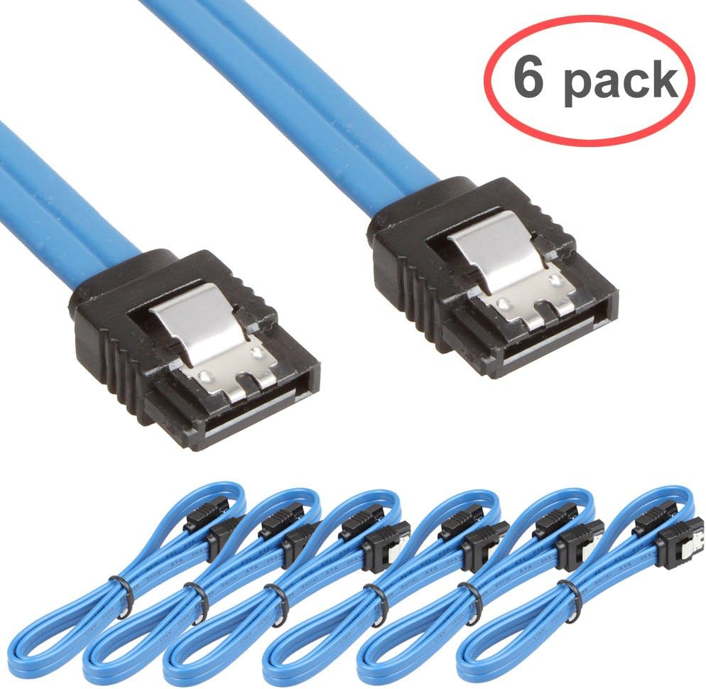 LINESO 6 Pack Straight SATA III Cable 6.0 Gbps 18 Inches (Blue)