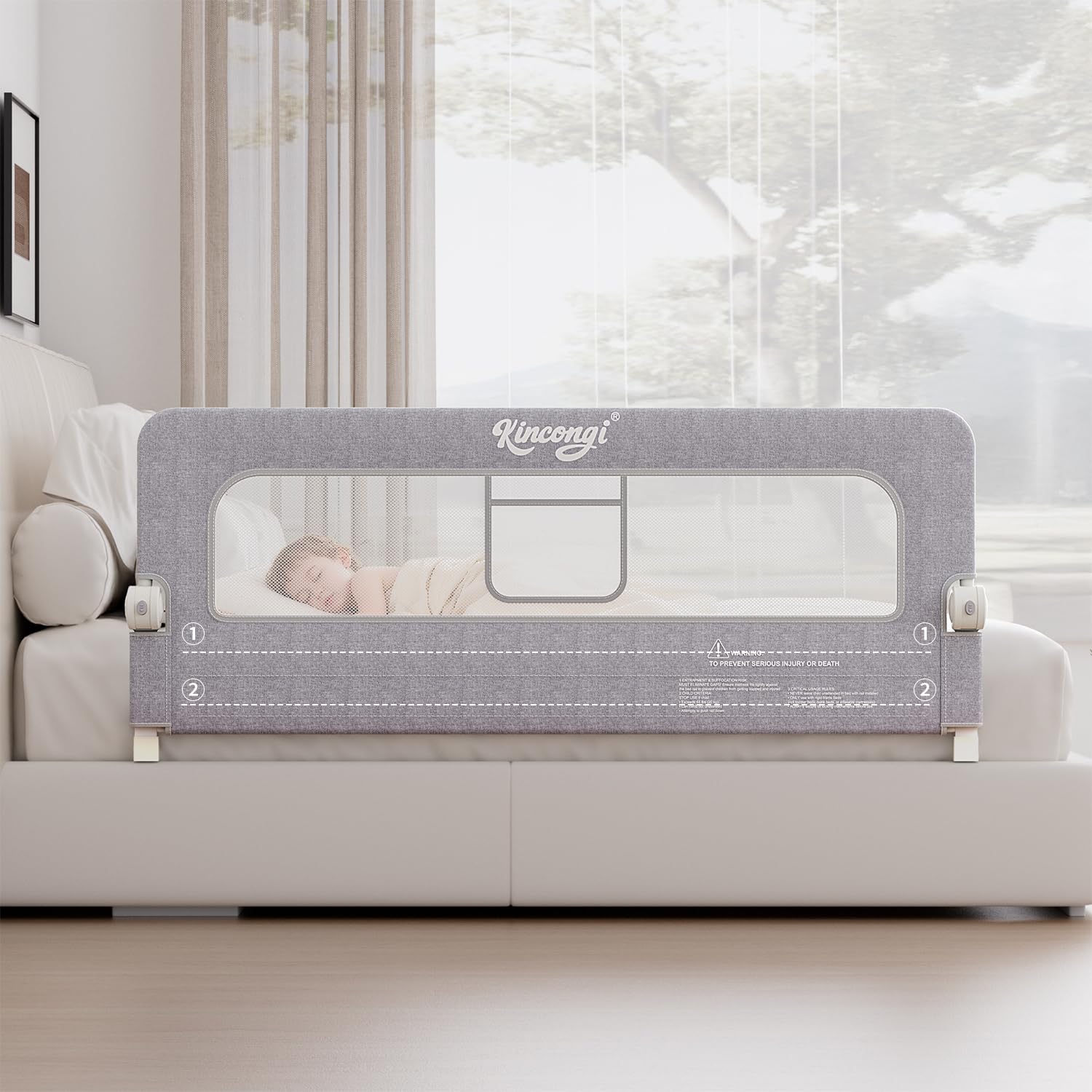 Photo 1 of Kincongi Bed Rail for Toddlers, 59 Inch Swing Down Toddler Bed Rails with Wider U-Shape Base, Breathable Baby Bed Rail Guard for King, Queen, Full, Twin Bed Rail for Baby