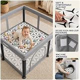 Colpart Foldable Playpen with Mat 50x50 in Grey Portable Safe Baby Yard view 4