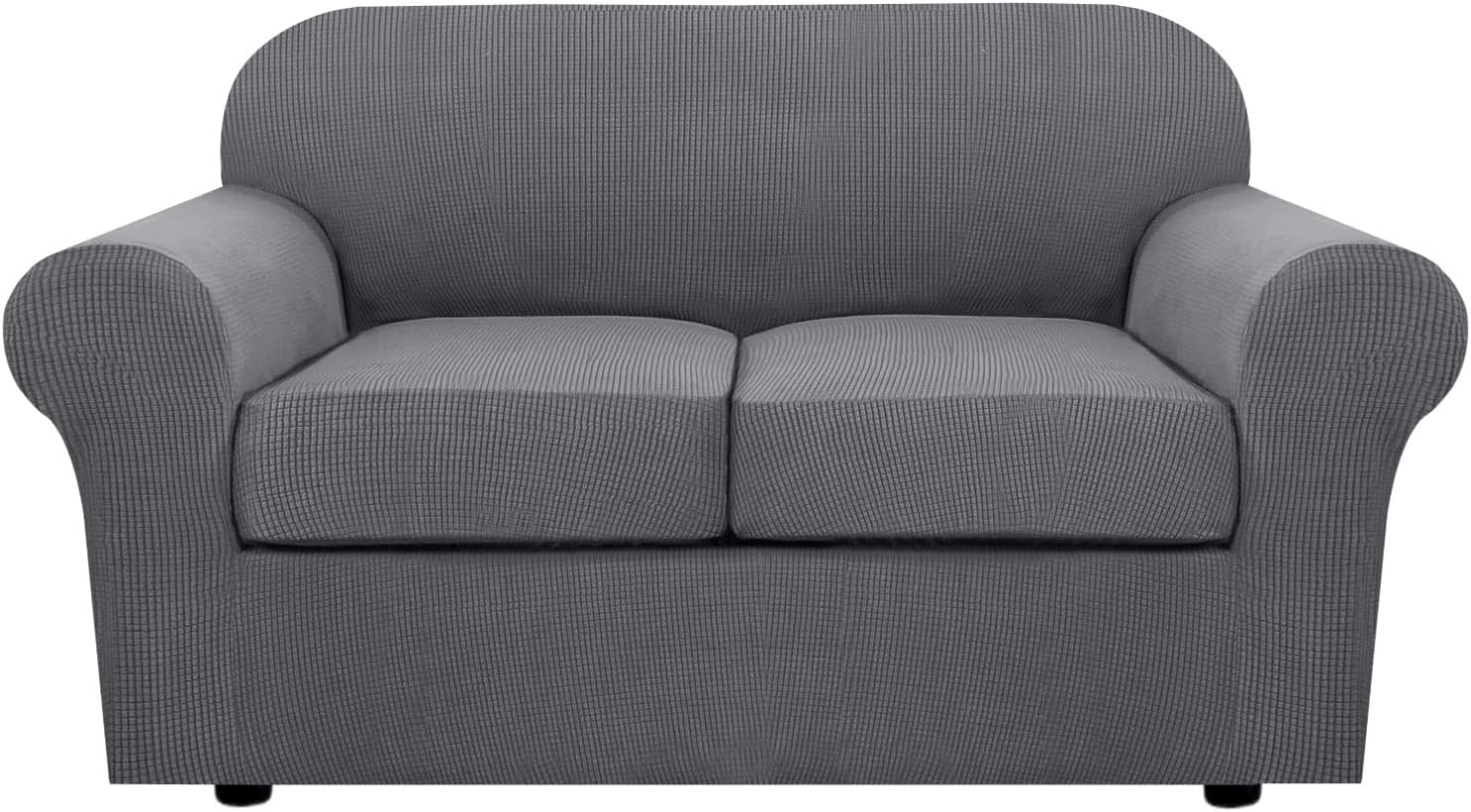 Slipcovers - 3 Piece Stretch Sofa Covers for 2 Cushion Loveseat Couch Covers for Living Room Sofa Slipcovers Furniture Cover (Base Cover Plus 2 Seat Cushion Covers) Thicker Jacquard Fabric(Medium Sofa, Grey)