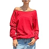RoseSeek Women's Off Shoulder Sweatshirt Long Sleeve Casual Pullovers Tops Basic Trendy Y2K Fall Clothes