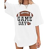 Women Game Day Shirt Football T Shirts Oversized Gameday Football Season T-Shirt Casual Glitter Short Sleeve Tops