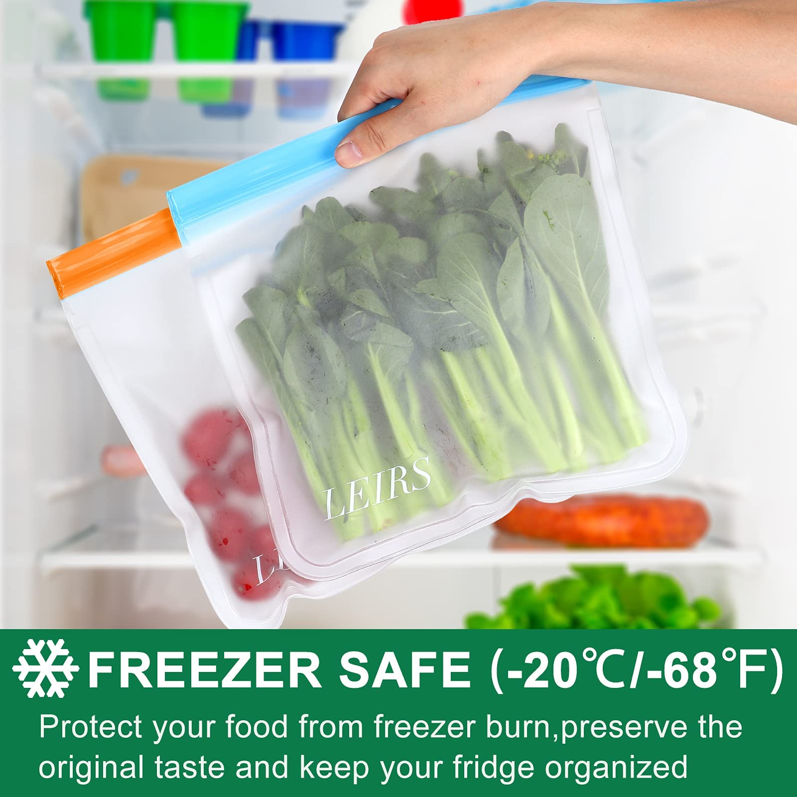 Reusable Gallon Bags, 6 Pack Dishwasher Safe Reusable Freezer Bags