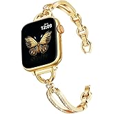 CAGOS Slim Metal Band Compatible with Apple Watch Bands for Women 38mm 40mm 41mm 42mm 44mm 45mm 46mm, Elegant Dressy Jewelry Bracelet with Bling Diamond for iWatch Series 11/10/9/8/7/6/5/4/3/2/1/SE3/2/1/Ultra