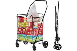 HONGYING Shopping Carts for Groceries, Small Grocery Cart on Wheels with Encrypted Bottom, Lightweight Utility Cart with Adjustable Shelf for Students, Elderly, Housewives, Divider Space for Fragile Storage