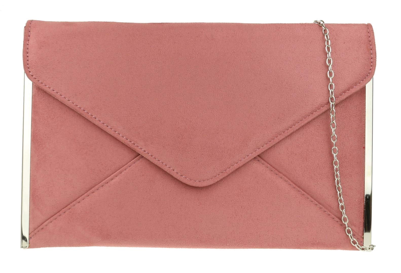 Girly Handbags Womens Faux Suede Clutch Bag Envelope Plain Sides Frame Wedding Prom (Blossom Pink)