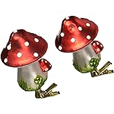 Kurt Adler 2-Piece Glass Clip-On Mushroom Ornament Set, 4-Inch