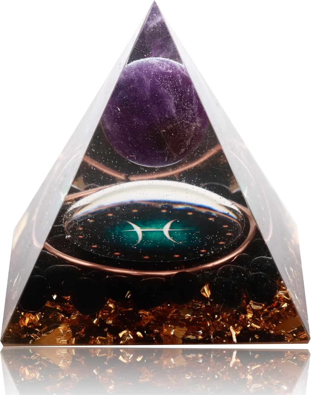 Mixed Media - 12 Zodiac Orgone Crystal Pyramid, Natural Amethyst with Obsidian,Healing Crystals Pyramid for Protection Chakra, Unique Constellation Pyramid for Positive Energy, Healing Money Health(Pisces)