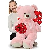 Tezituor Pink Valentines Teddy Bear Stuffed Animal, 40 Inch Big Teddy Bear Plush Toys for Girlfriend,Women, Kids, Life Size Giant Stuffed Bears Plushies Stuffy Gift for Christmas, Birthday