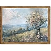 Cottage Core Wall Art Vintage Cottagecore Wall Decor Pictures Blue Nature Country Landscape Poster Painting Canvas Print for Bedroom Living Room Farmhouse 8x10 inch Wood Framed