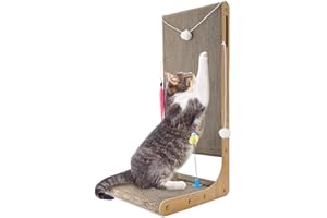 Eosarcu Cat Scratcher, 29.5 Inch Large Size L Shape Cat Scratch Pad, Cat Scratching Cardboard with Cat Toy for Indoor Cats, Protecting Furniture Cat Scratch Pad