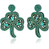 St. Patrick's Day Earrings Handmade Beaded Green Leaf Earring for Women Shamrock Lucky Clover Dangle Earrings Irish Holiday Jewelry St. Patrick's Gifts