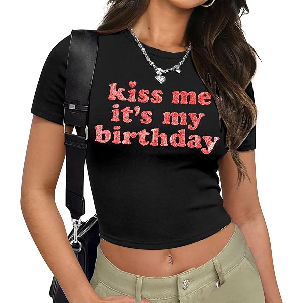 Woxlica Birthday Crop Top for Women Birthday Baddie Shirt Y2K