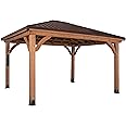 Backyard Discovery Barrington 14' x 10' Cedar Wood Outdoor Gazebo Pavilion with Hardtop Galvanized Steel Hip Roof, Snow Support, Wind Resistance, PowerPort, Shade for Garden, Patio, Deck, Entertaining