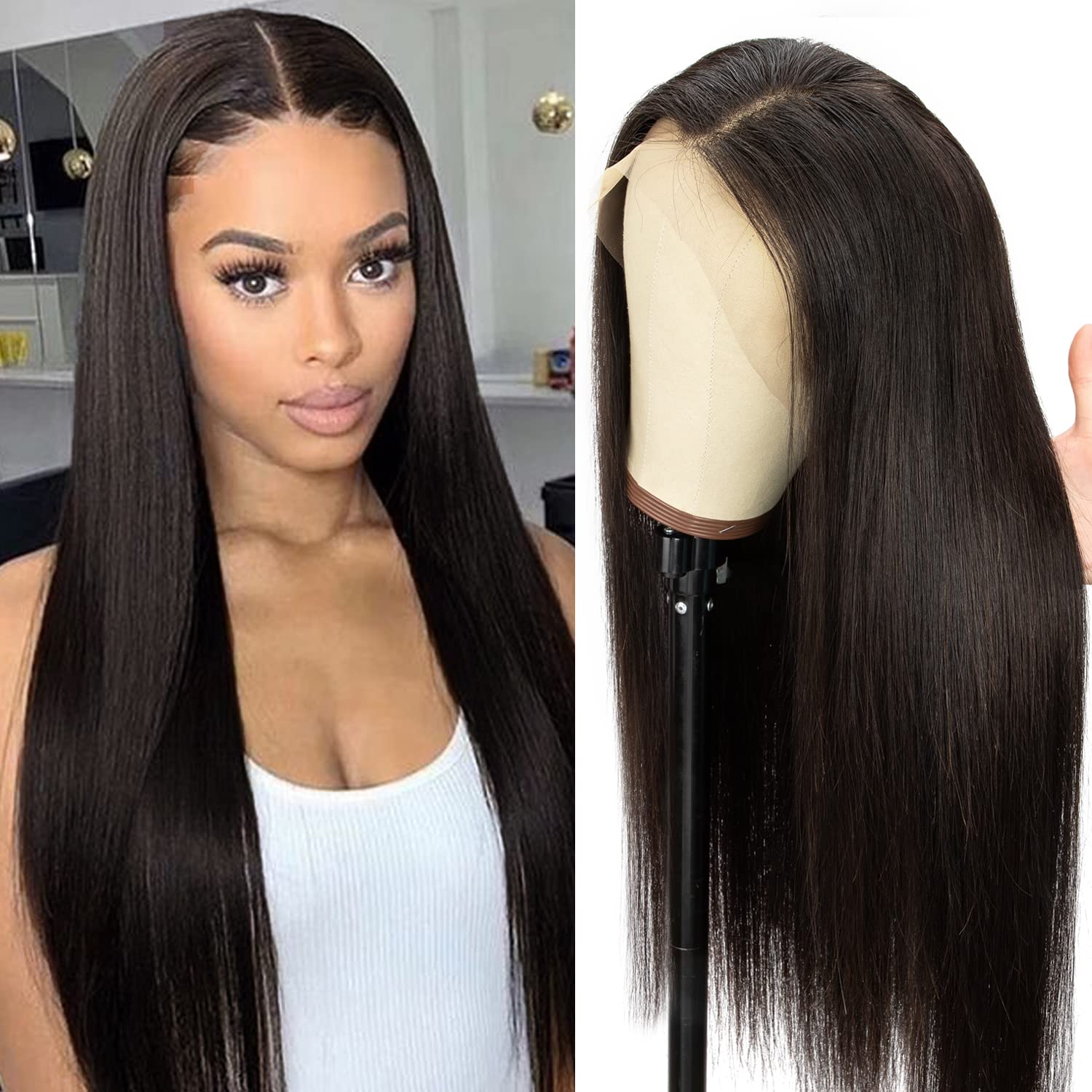 Human Hair Wigs Straight Hair Lace Front Wigs Pre Plucked 100% Brazilian Virgin Human Hair Wigs With Baby 150% Density Unprocessed 13x4 HD Lace Frontal Wig by Originea (22 Inch)