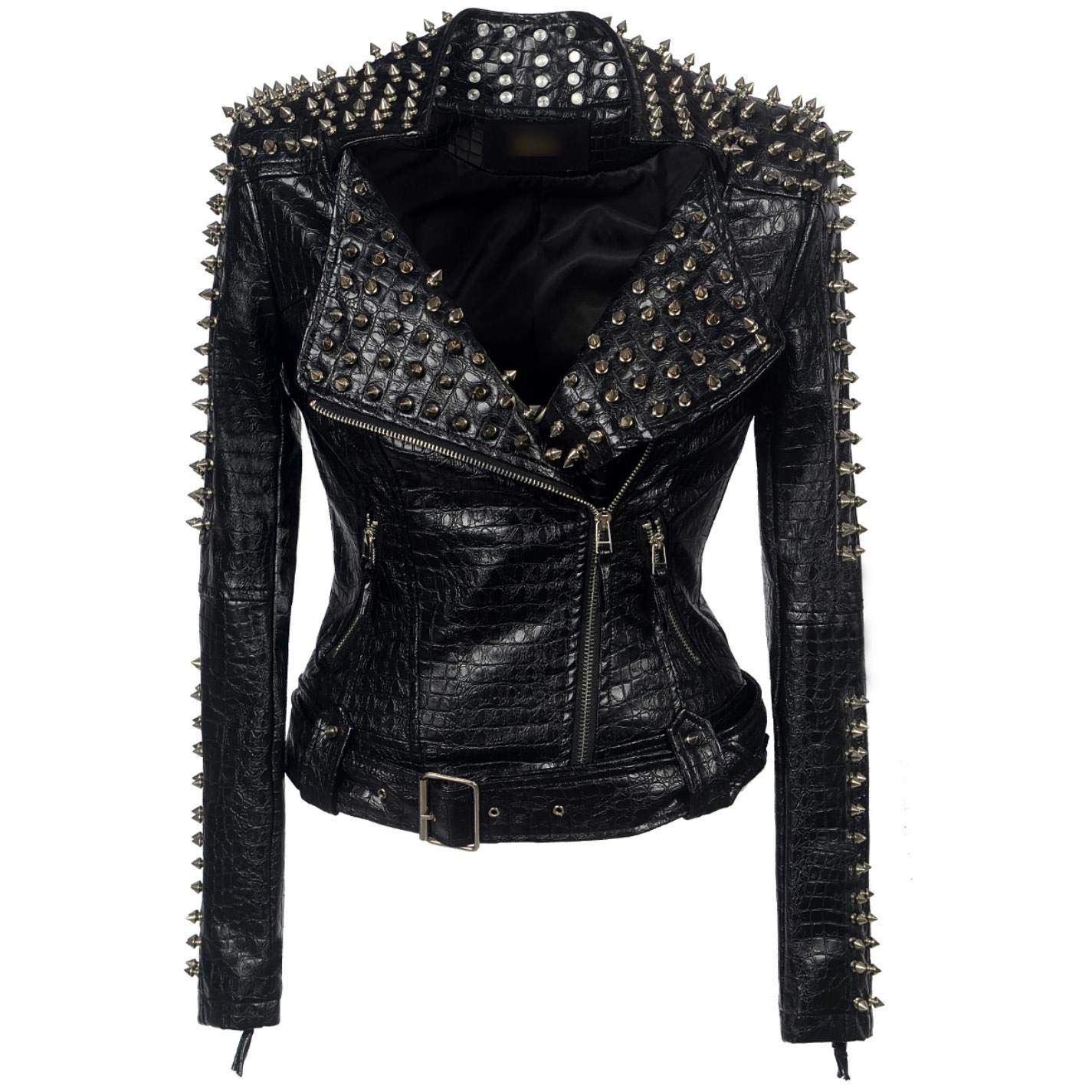 Beauty-W Womens Punk Faux Leather PU Jacket Punk Studded Fashion