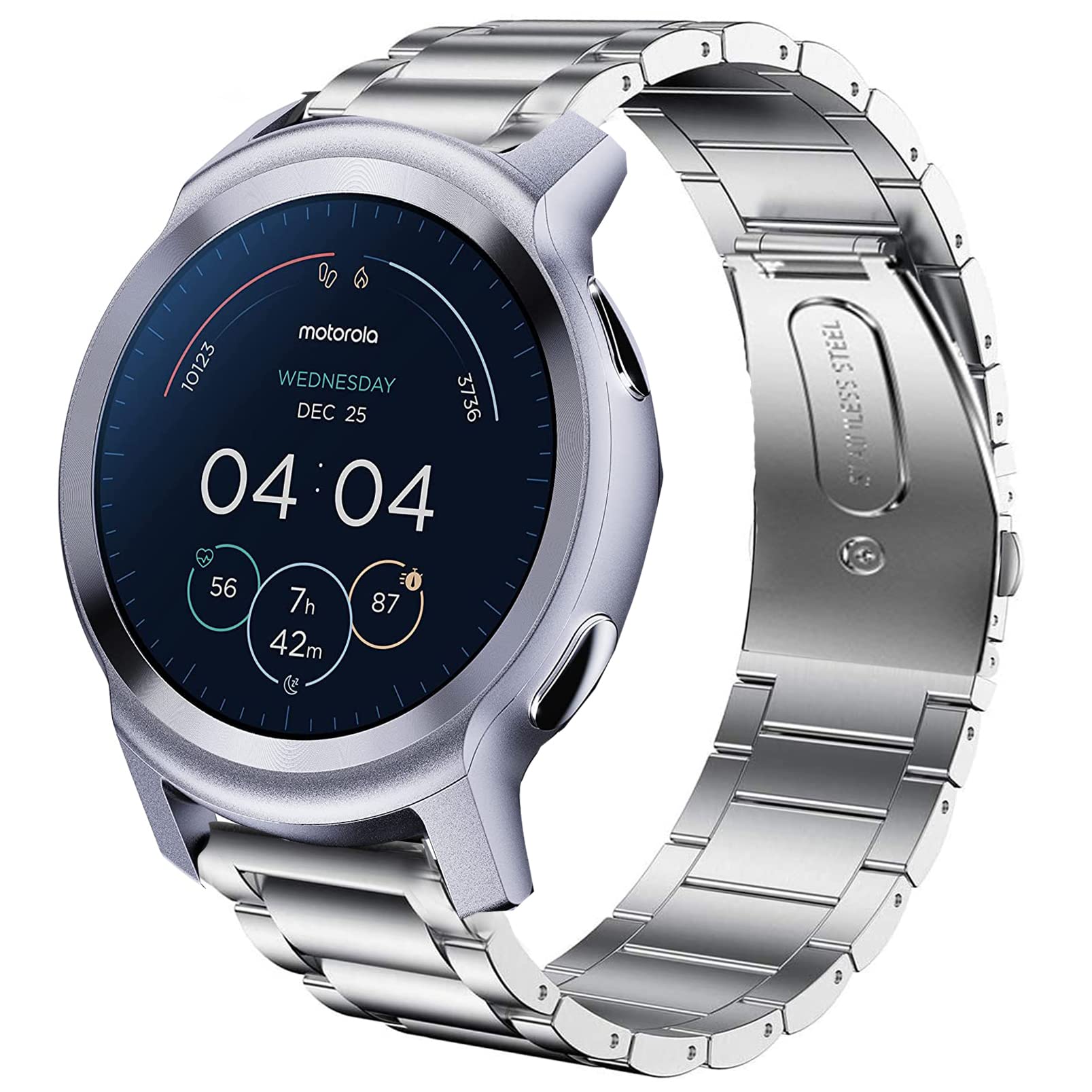 onetuo Compatible for Moto Watch 100 Band, Quick Release Stainless Steel Metal Replacement Straps Compatible with Moto Watch 100 / Moto 360 3rd Gen 2020 (Silver)