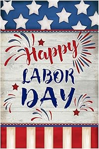 Morigins American Flag Happy Labor Day Garden Yard Flag Double Sided Welcome House Flag Banners 12.5 x 18 inch