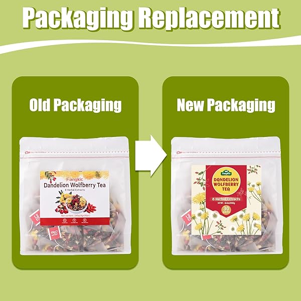 FANGKIC 30 PACKS ORGANIC DANDELION ROOT TEA BAG, 8 HERBAL DANDELION WOLFBERRY TEA OF DANDELION, GOJI BERRY, JUJUBE DATES, ROSE, LICORICE, CHRYSANTHEMUM 8.5OZ(240G)