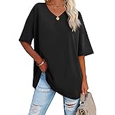 Ebifin Womens Oversized Tshirts V Neck Tee Shirts Half Sleeve Loose Fit T Shirt Cotton Tunic Tops 2025