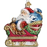 Old World Christmas Santa in Sleigh Glass Blown Ornament for Christmas Tree, Handcrafted Holiday Decoration, Santa Collection