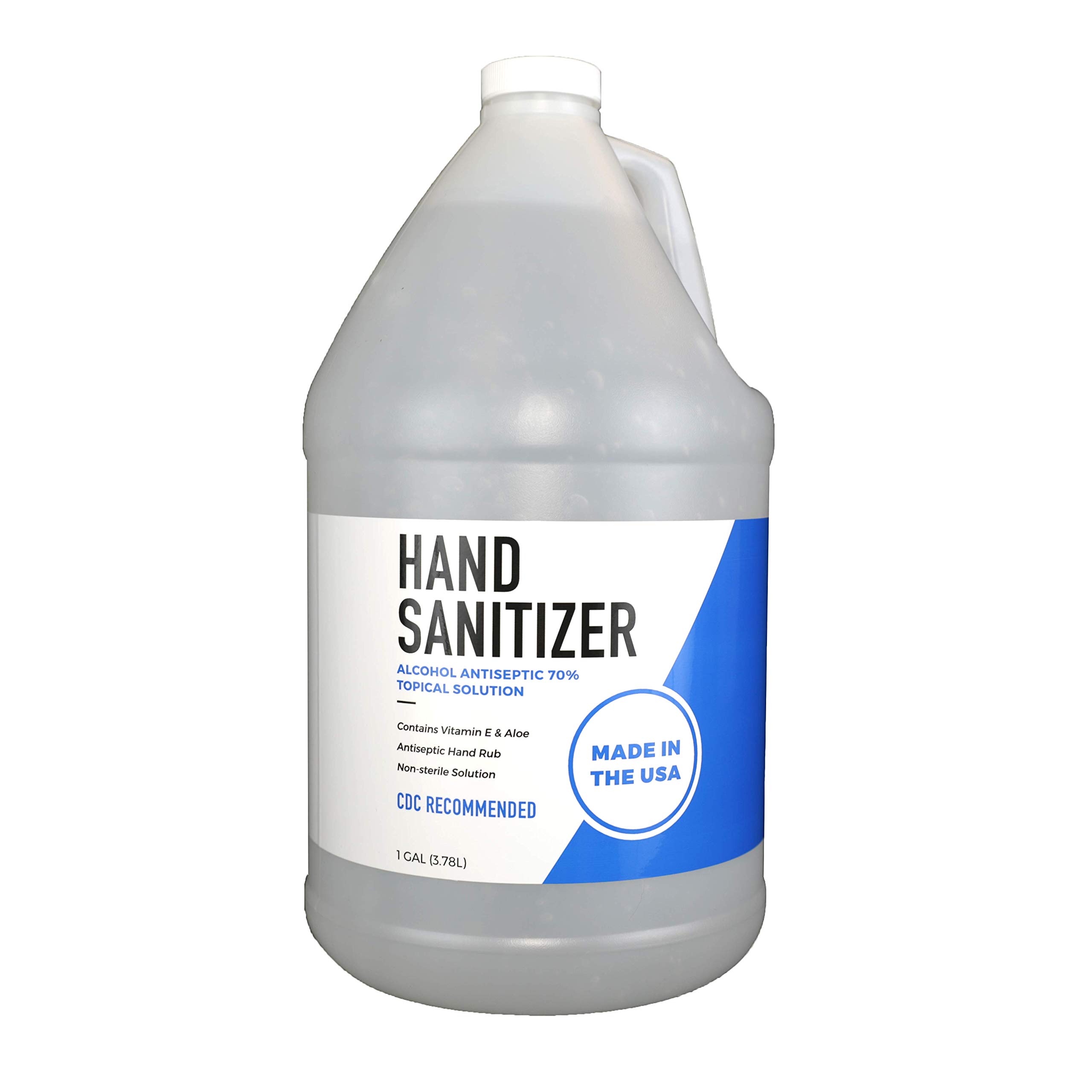 Gel Hand Sanitizer - 70% Ethyl Alcohol - Contains Vitamin E and Aloe - 1 Gallon Refill Jug - Screw T