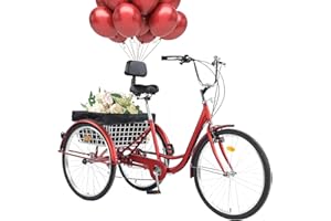 EVGTTI 24/26" Adult Tricycle 7 Speed, 3 Wheel Mountain Trikes, Three Wheeled Bikes with Basket & Backrest Seat for Seniors, Women, Men, Multiple Colors