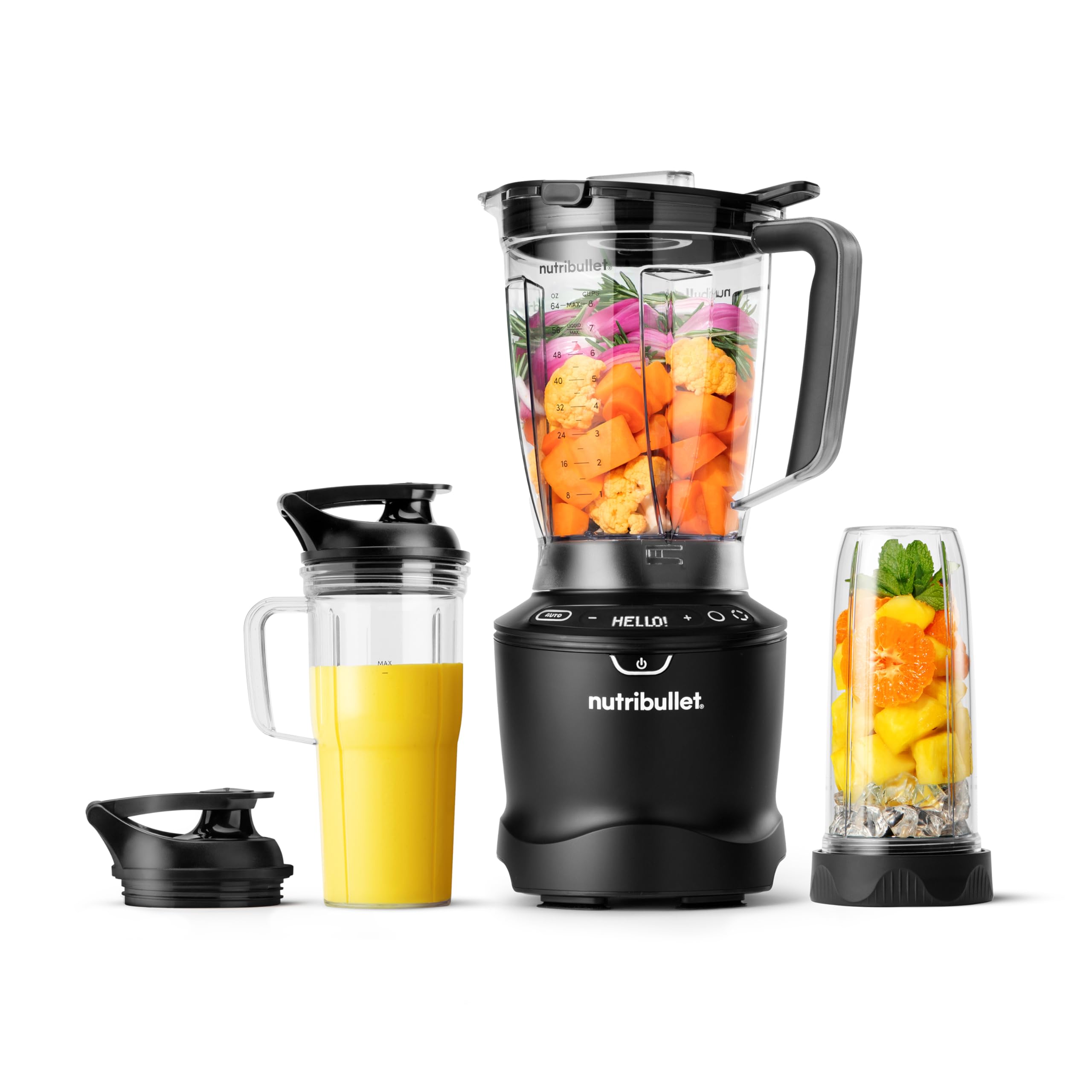 Combo de licuadora nutribullet® SmartSense, 1400 W, jarra de 64 oz, tazas de 32 oz y 24 oz, 5 velocidades, batidos, hielo y fruta congelada, leche de nueces, sopa, negro mate, NBF50700AK