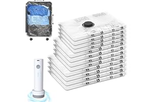 RUN.SE 12 PCS Travel Vacuum Bags for Luggage with Portable Electric Pump, 12 Combo (4L/4M/4S) Packing Seal Bags for Clothing 