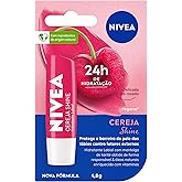 NIVEA Hidratante Labial Cereja Shine 4,8g, Hidratação Intensa 24h, Cor Suave, Brilho Delicado, Cuidado Diário, Manteiga de Ka
