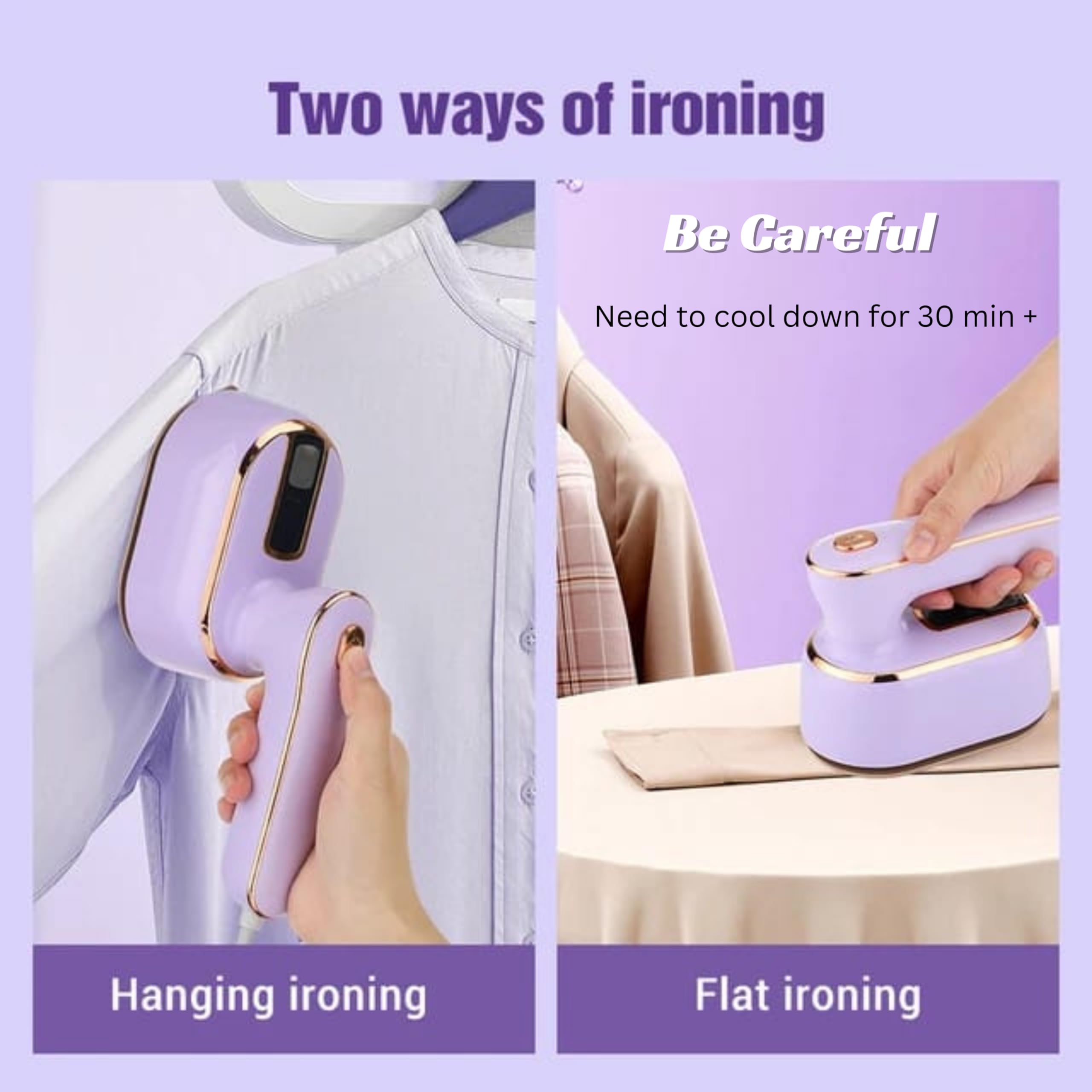 REBOLLITA Travel Steamer Iron for Clothes, 1000W handheld size portable Steamer Support Dry and Wet Ironing 180° small hand garment electric steam ironing machine for dress shirt travel (PURPLE)