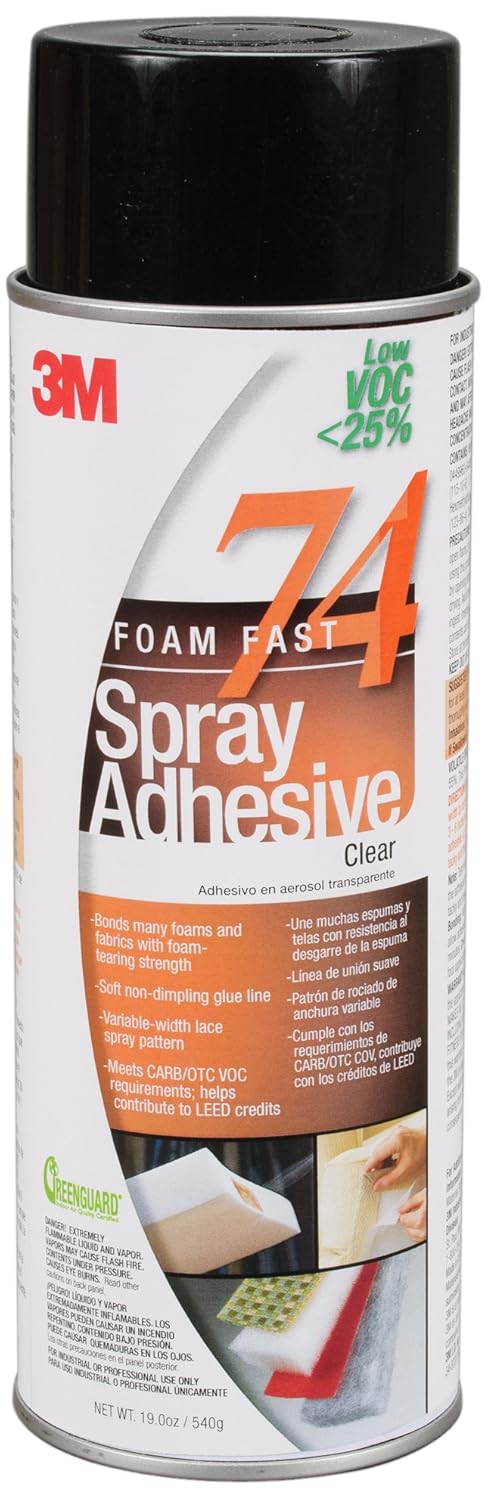 3M Foam Fast 74 CA Spray Adhesive Low VOC <25%, Clear, Net Wt 19.0 oz