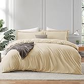 Hearth & Harbor Beige Cream Duvet Cover Queen Size - 3 Piece Soft Double Brushed Bedding Set - Includes 1 Queen Duvet Cover with Button Closure 90x90 inches and 2 Pillow Shams