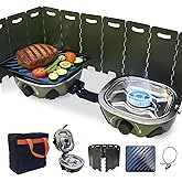 BJIPFO 2 Burner Foldable Camping Stove, Portable Propane Camp Stove,With Grill、Carry Bag Windscreen,20,000BTU Adjustable Burn