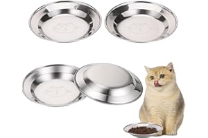 TranRantic 4PCS Stainless Steel Cat Bowl, Cat Food Bowls Whisker Friendly, Cat Food Dishes, 16cm Wide Shallow Kitten Bowls fo