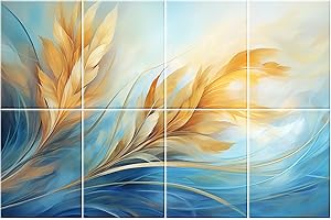 HIRESC 8 Pack Art Acoustic Panels Sound Proof Foam for Walls, 48X32 Inches Decorative Sound Absorbing Panels for Bedroom, Adhesive Included, Wheat