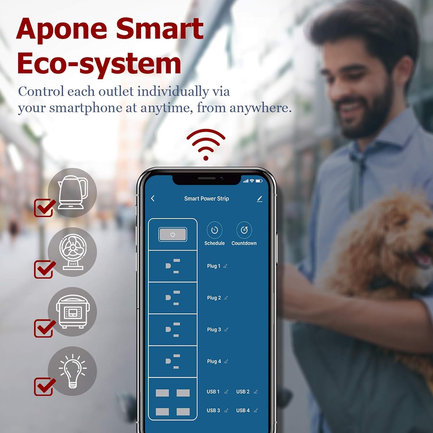 APONE Smart Power Strip, Smart Plug with 4 Outlets and 4 USB Ports, Voice Control Compatible with Google Assistant and Alexa, 5.90 ft Extension Cord, No Hub Required, Timing Schedule: Electronics