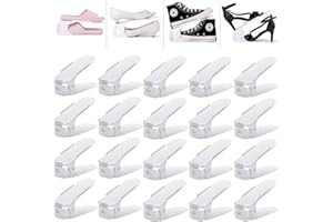 YIHATA Shoe Slots Organizer 20 Pack, Adjustable Shoe Stacker Space Savers 50%, Upgrade Double Deck Shoe Rack Holder for Closet Organization, White