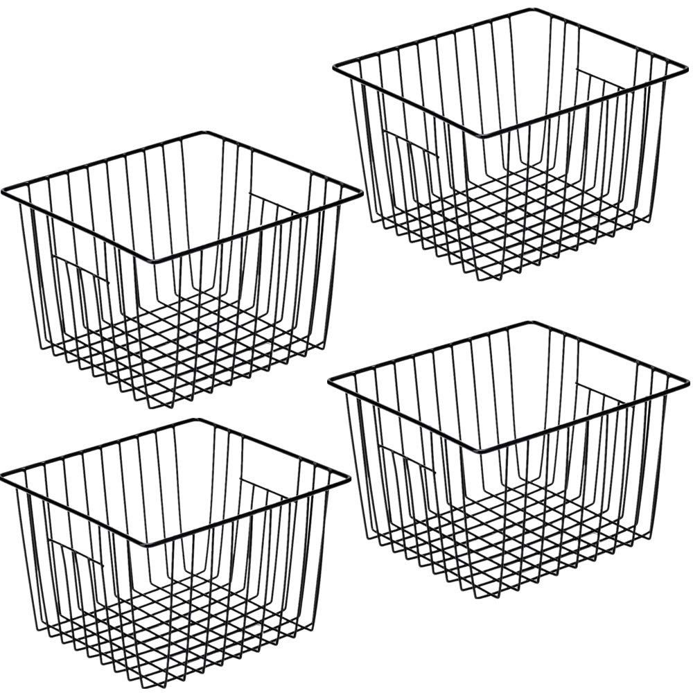 Photo 1 of (used/fair) SANNO Freezer Storage Baskets, Pantry Storage Wire Basket Organizer Bins Refrigerator Bin with Built-in Handles for Cabinets, Pantry, Closets, Bedrooms - Set of 4 Black, Black,11"x 10"