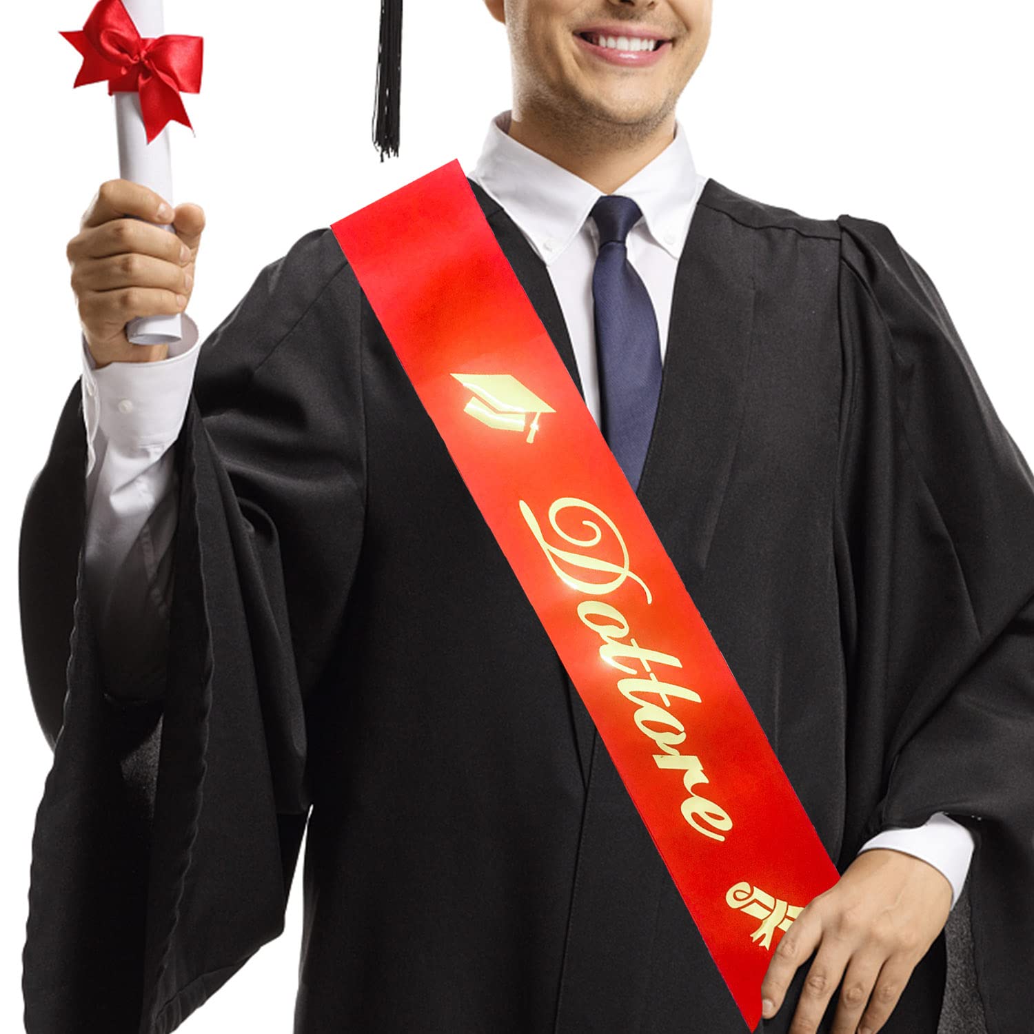 KEELYY Graduation Stole with Shiny Gold Letter 'Dottore', for Graduates, Adults